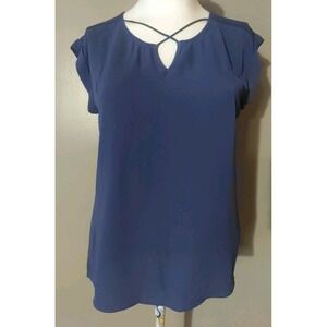 fortune ivy Carna Criss Cross V Neck Cap sleeve Slate Blue Top Size L Stitch Fix